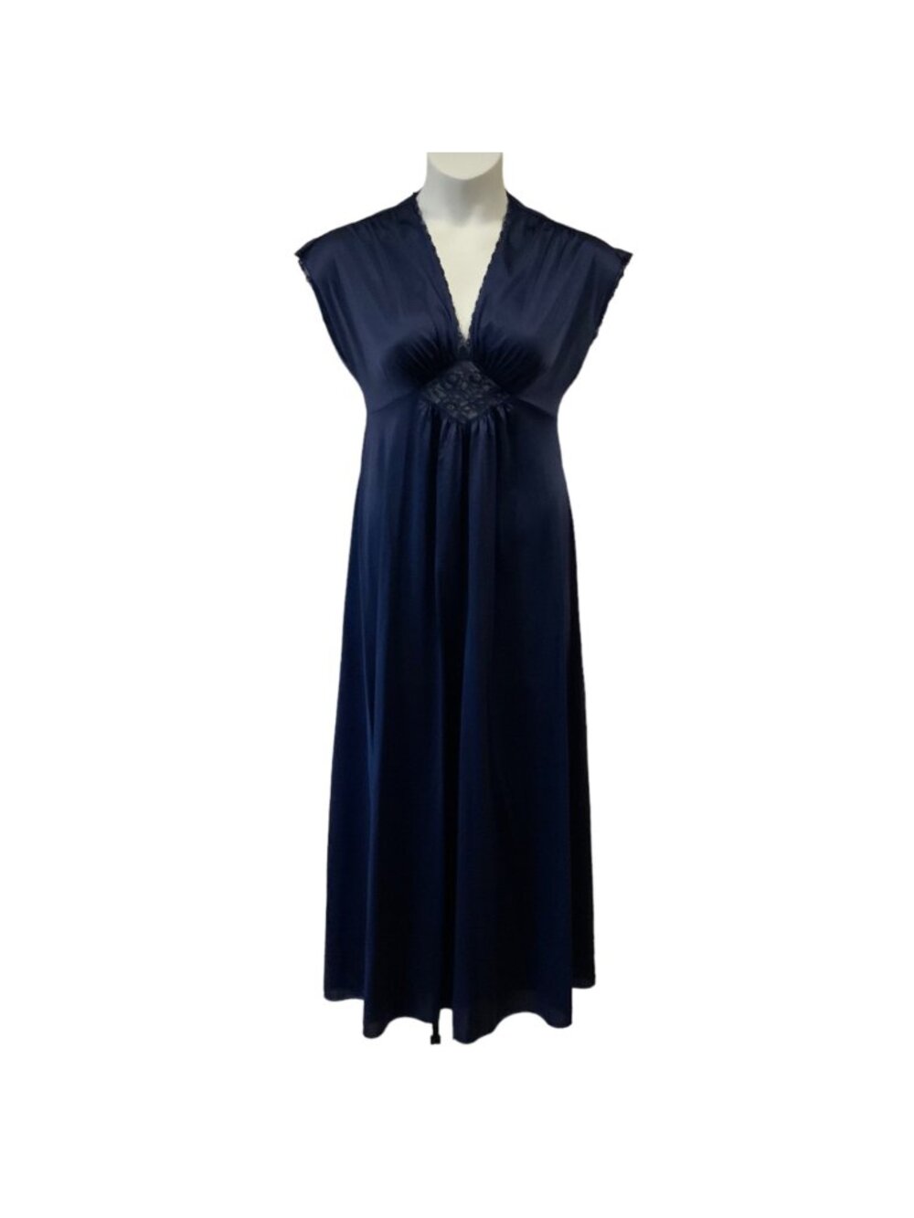 Vanity Fair Navy Blue Nylon Nightgown Size 34 V-Neck Cap Sleeve Vintage
